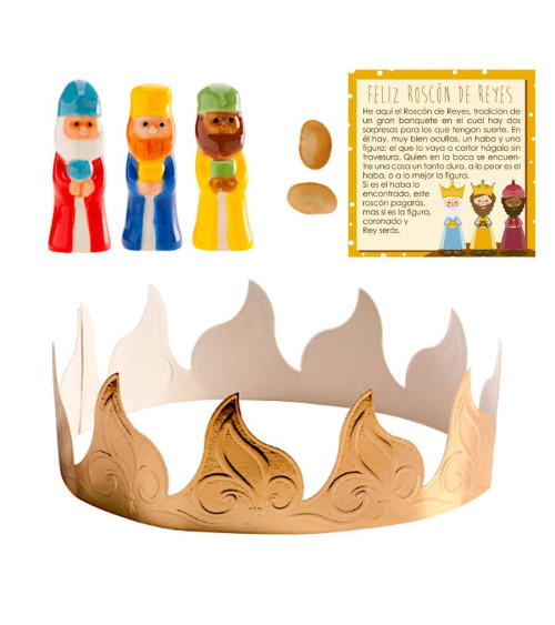 Kit para roscón de reyes corona, rey, haba y tarjeta - DEKORA