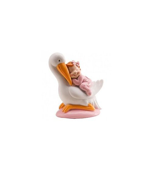 Figura bebé dormido cigüeña rosa - DEKORA