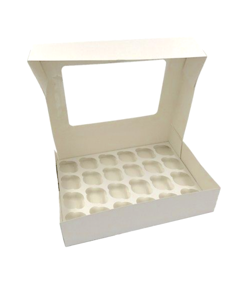 Caja 24 mini cupcakes blanca con ventana