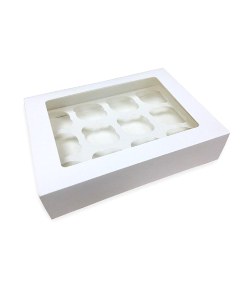 Caja 12 mini cupcakes blanca con ventana